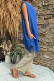 Made in Italy Pia Pillow Cotton Pocketed Dip Side Tank Mediterranean Blue /65 